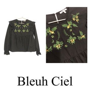 Bleuh Ciel Floral Embroidered Ruffle Sleeve